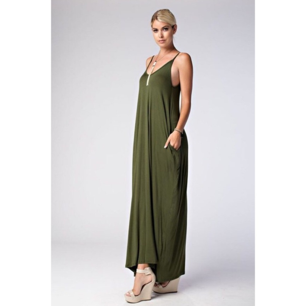 Green Spaghetti Strap Harem Maxi Dress